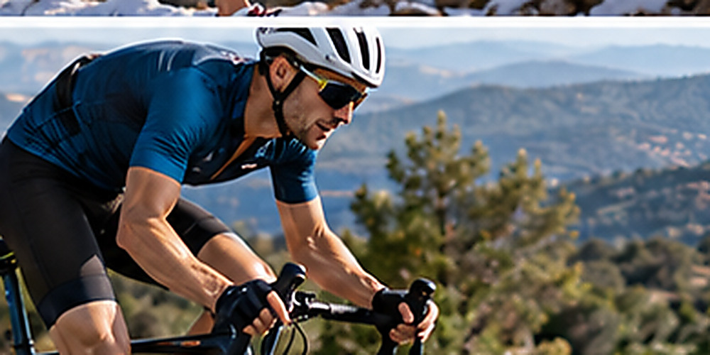Fotografía de ciclista en subida con gráfica de potencia ascendente